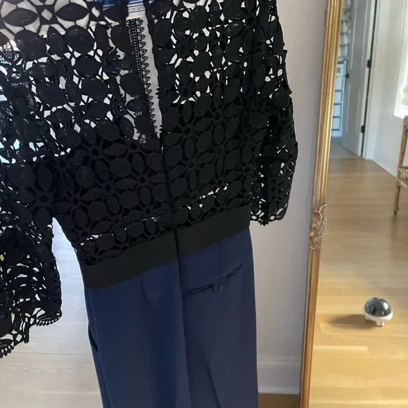 Self Portrait Black Navy Lace Mock Neck Wide Leg Jumpsuit Women's U.S. size 4 - Picture 5 of 5